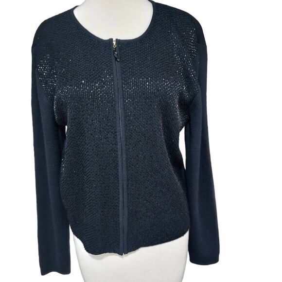 Classiques Entier Merino Wool Beaded Zip up  Black Sweater Size M - Picture 1 of 9